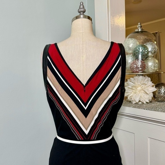 White House Black Market Striped Slimming Sheath Dress Leather Trim 6 Small - Picture 7 of 11